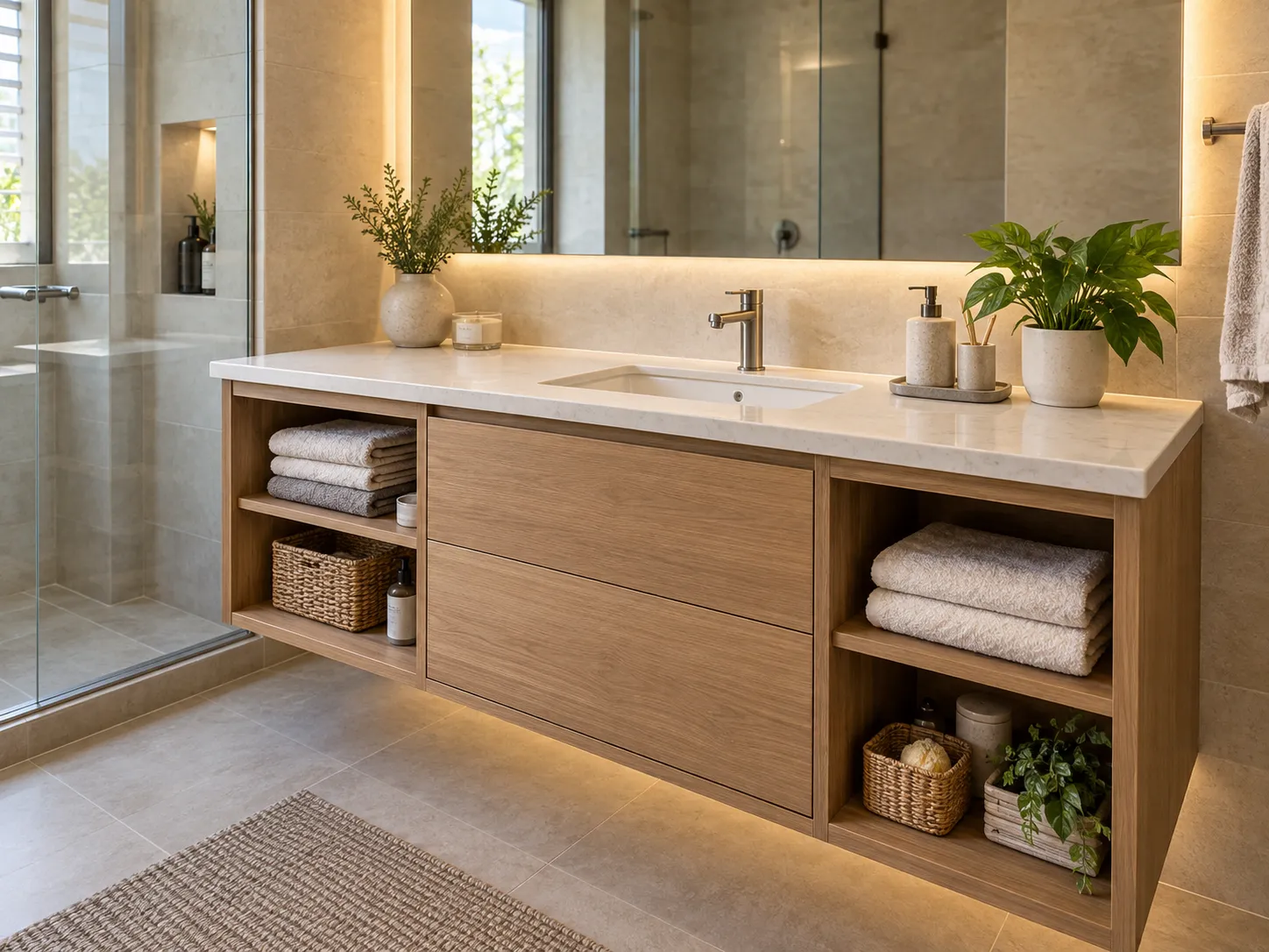 Vanity with Open Shelves